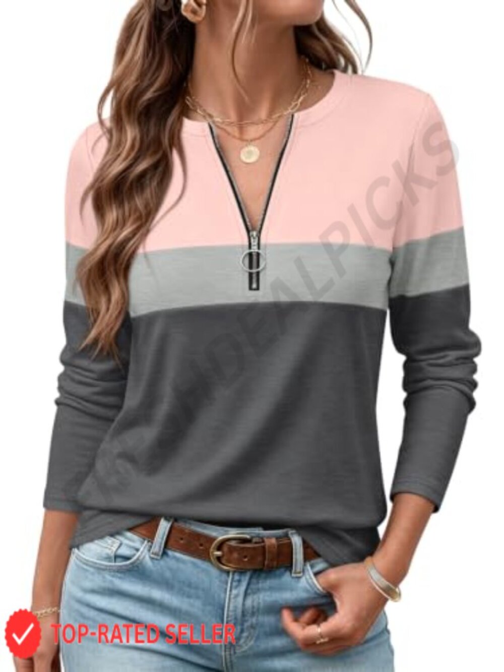 Women's Long Sleeve Zipper Tunic Top Casual Fall Tee Blouse